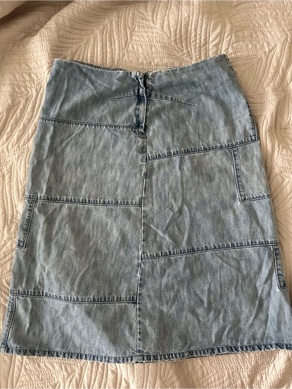 Denim Patchwork A-Line Skirt in Light Blue